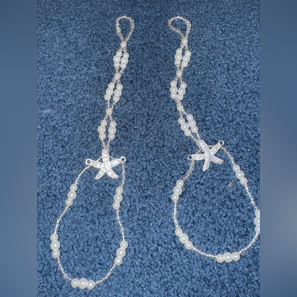 Women’s barefoot sandals shoes beaded wedding beach starfish OS